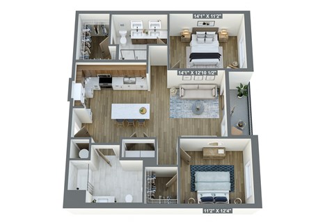 the cypress floor plan  1 bedroom with 2 baths  119